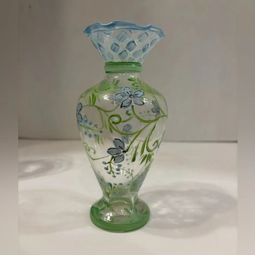 Vintage Tracy Porter boho hand painted floral design set of 2 glass bud vases